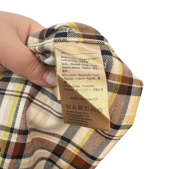 Scotch &‎ Soda Regular Fit Worker Shirt Cream Brown Yellow Plaid Size XL - Picture 11 of 12